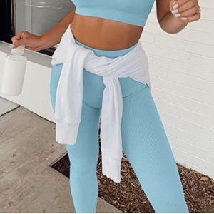 QINSEN Workout Yoga Leggings (Sky Blue)